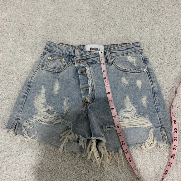Miss Lola Light Blue Distressed Jean Shorts - Picture 7 of 7